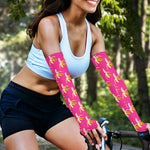 Pink Banana Pattern Print Sun Protection Arm Sleeves