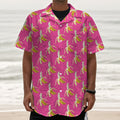 Pink Banana Pattern Print Textured Short Sleeve Shirt