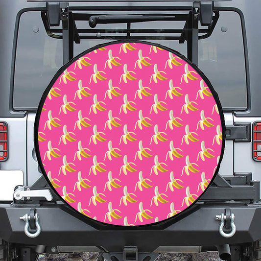 Pink Banana Pattern Print Tire Cover