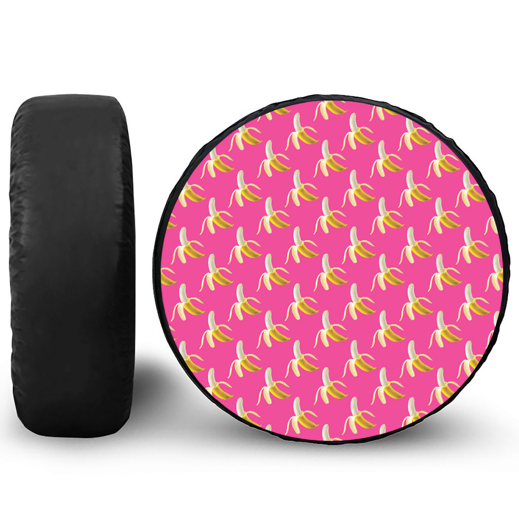 Pink Banana Pattern Print Tire Cover