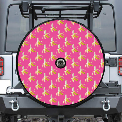Pink Banana Pattern Print Tire Cover With Camera Hole