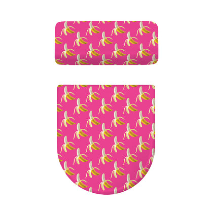 Pink Banana Pattern Print Toilet Lid And Tank Cover Set