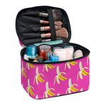 Pink Banana Pattern Print Travel Makeup Bag