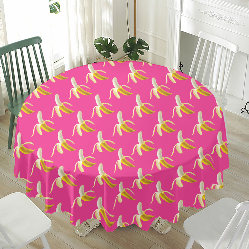 Pink Banana Pattern Print Waterproof Round Tablecloth