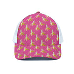 Pink Banana Pattern Print White Mesh Trucker Cap