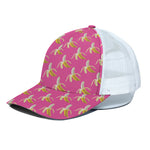 Pink Banana Pattern Print White Mesh Trucker Cap