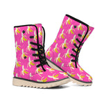 Pink Banana Pattern Print Winter Boots