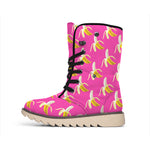 Pink Banana Pattern Print Winter Boots