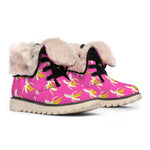 Pink Banana Pattern Print Winter Boots