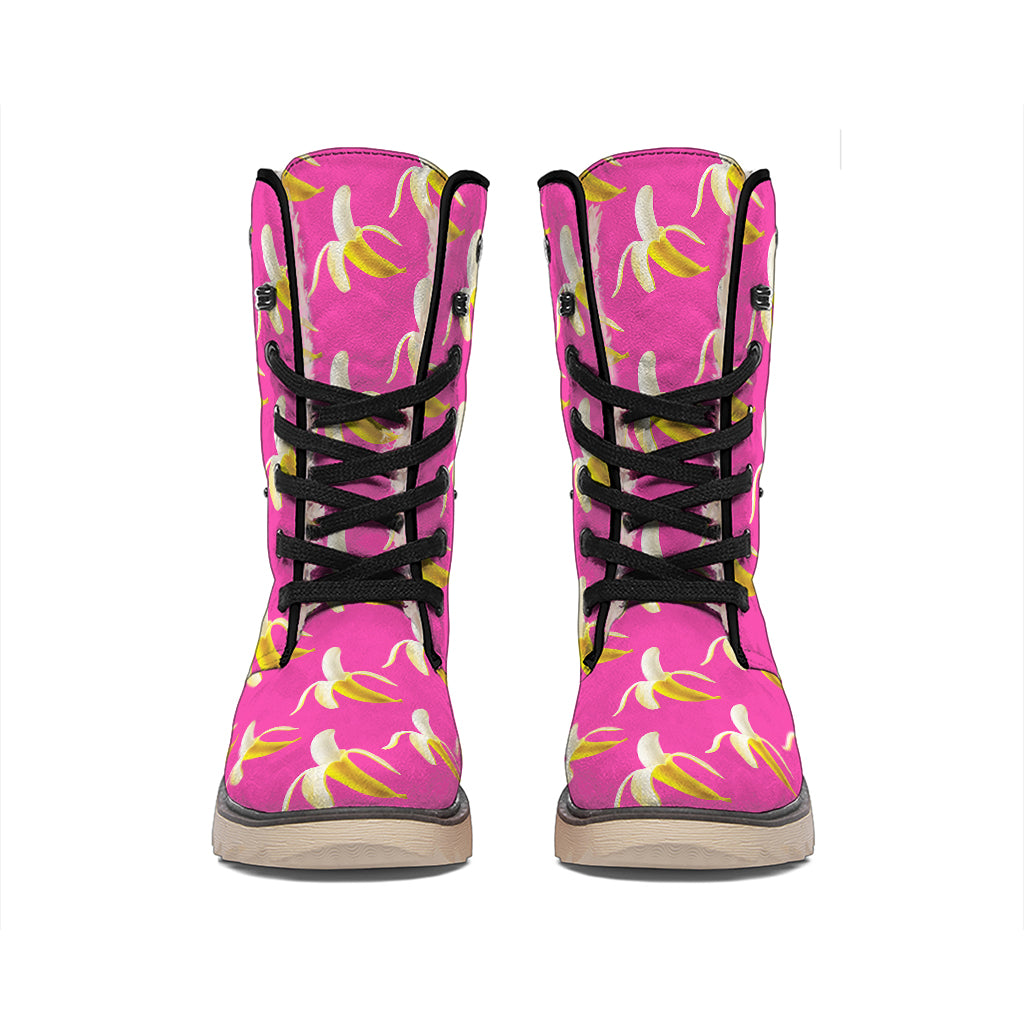 Pink Banana Pattern Print Winter Boots