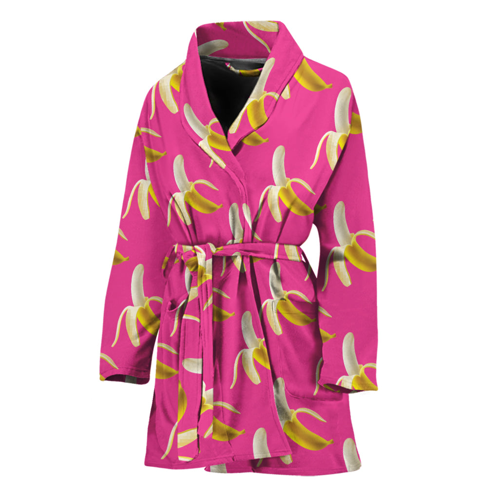 Pink Banana Pattern Print Women's Bathrobe