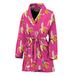 Pink Banana Pattern Print Women's Bathrobe