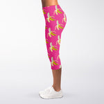 Pink Banana Pattern Print Women's Capri Leggings