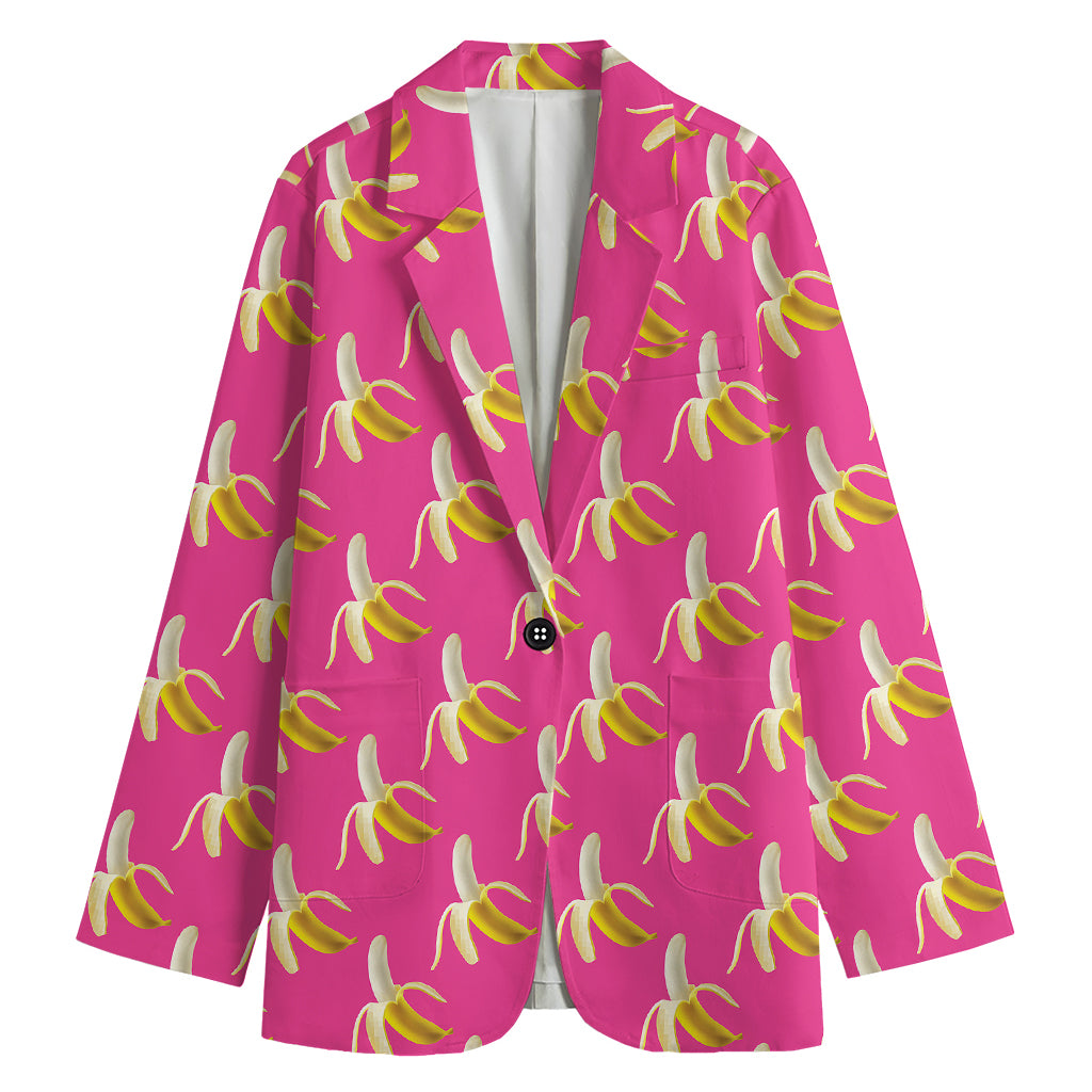 Pink Banana Pattern Print Women's Cotton Blazer