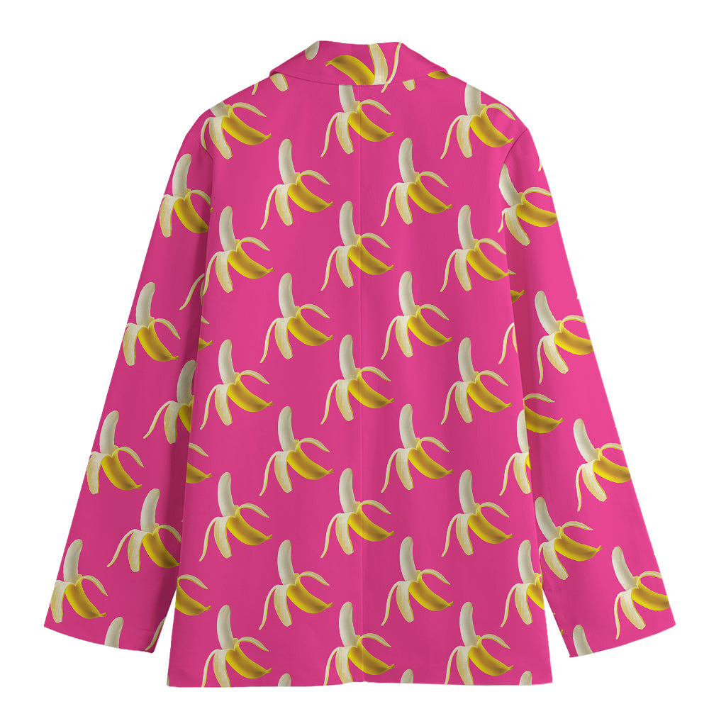 Pink Banana Pattern Print Women's Cotton Blazer