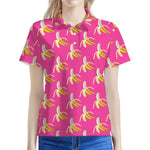 Pink Banana Pattern Print Women's Polo Shirt