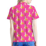 Pink Banana Pattern Print Women's Polo Shirt