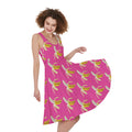 Pink Banana Pattern Print Sleeveless Knee Length Dress