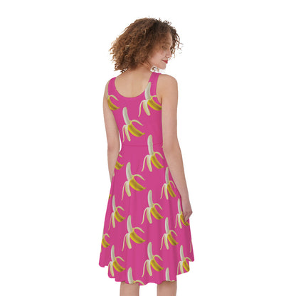 Pink Banana Pattern Print Women's Sleeveless Dress