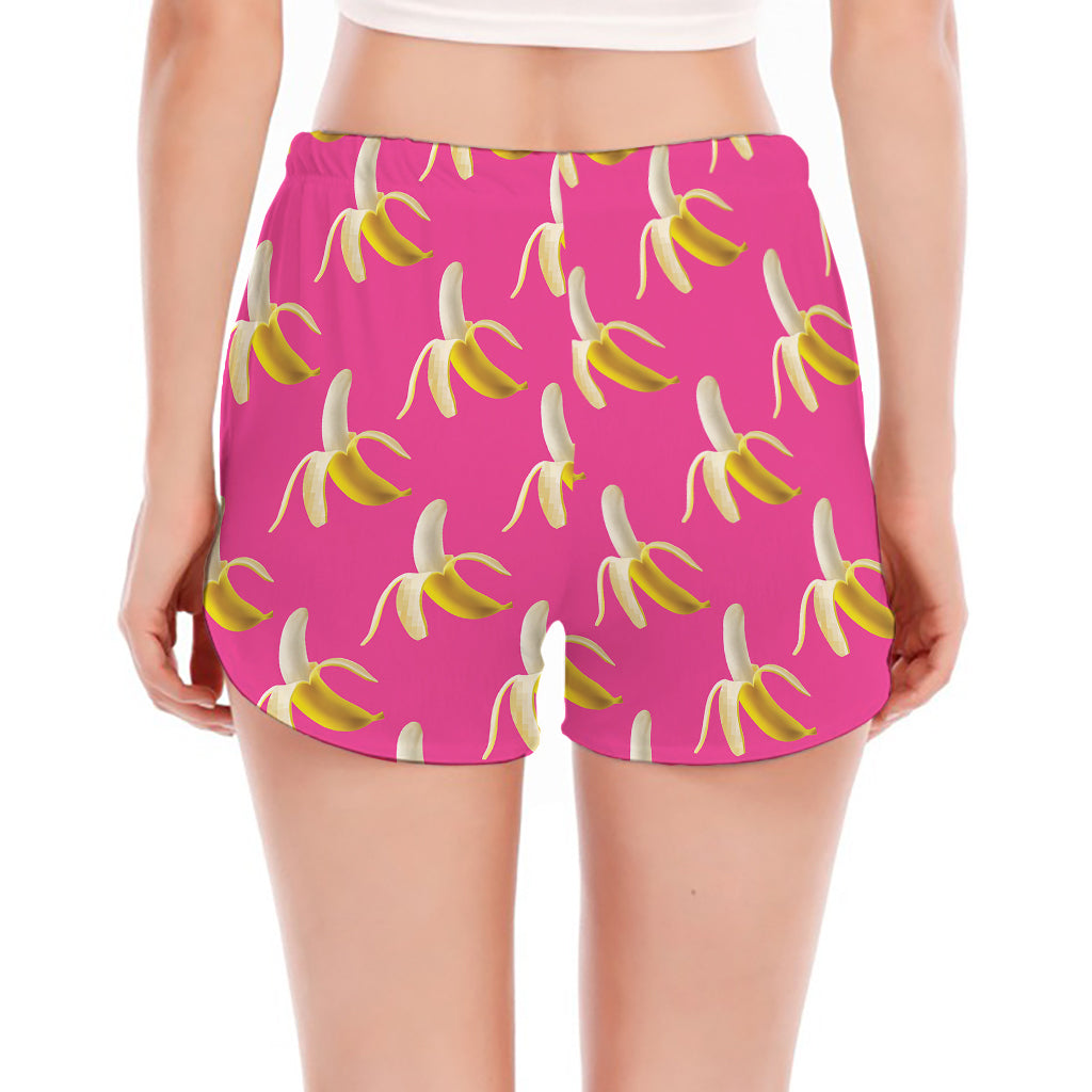 Pink Banana Pattern Print Women's Split Running Shorts
