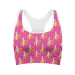 Pink Banana Pattern Print Women's Sports Bra