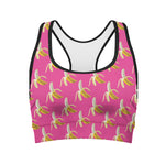 Pink Banana Pattern Print Women's Sports Bra