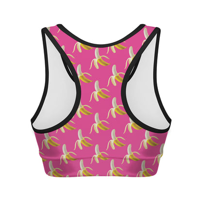 Pink Banana Pattern Print Women's Sports Bra