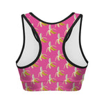 Pink Banana Pattern Print Women's Sports Bra