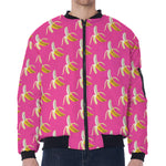 Pink Banana Pattern Print Zip Sleeve Bomber Jacket