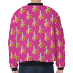 Pink Banana Pattern Print Zip Sleeve Bomber Jacket