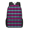 Pink Blue And Black Houndstooth Print 17 Inch Backpack