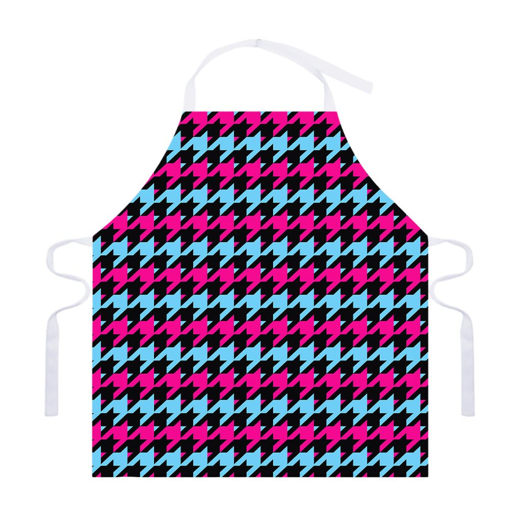 Pink Blue And Black Houndstooth Print Adjustable Apron