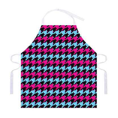 Pink Blue And Black Houndstooth Print Adjustable Apron