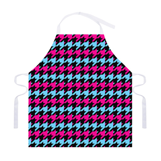 Pink Blue And Black Houndstooth Print Adjustable Apron