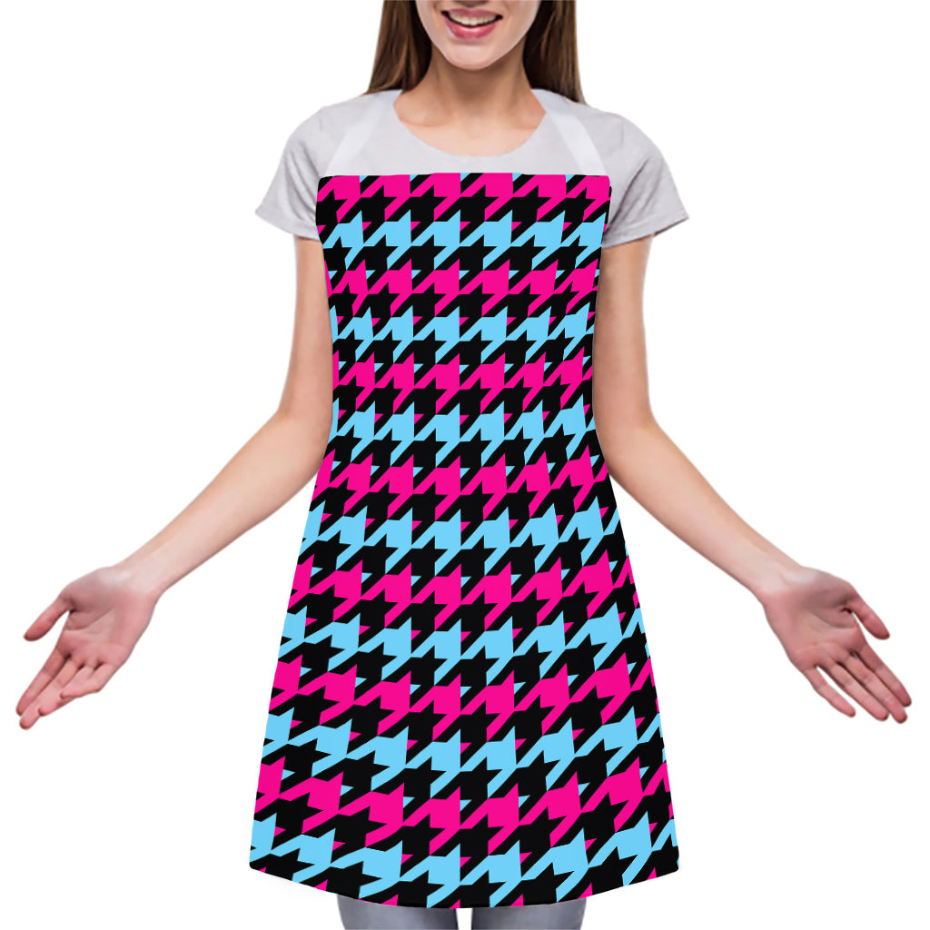 Pink Blue And Black Houndstooth Print Adjustable Apron