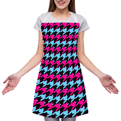 Pink Blue And Black Houndstooth Print Adjustable Apron