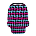Pink Blue And Black Houndstooth Print Baby Seat Cover