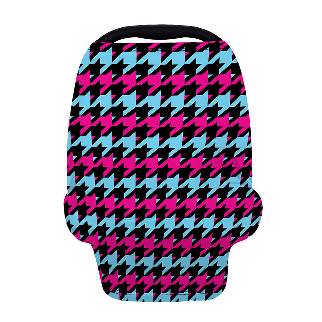 Pink Blue And Black Houndstooth Print Baby Seat Cover