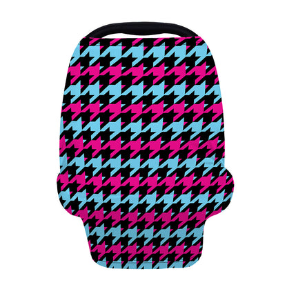 Pink Blue And Black Houndstooth Print Baby Seat Cover