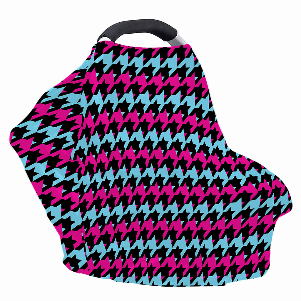 Pink Blue And Black Houndstooth Print Baby Seat Cover