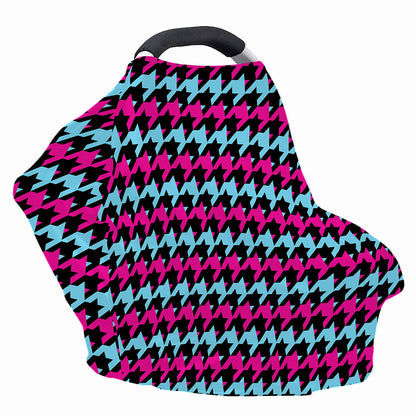Pink Blue And Black Houndstooth Print Baby Seat Cover