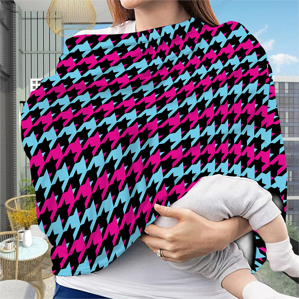 Pink Blue And Black Houndstooth Print Baby Seat Cover