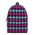 Pink Blue And Black Houndstooth Print School Backpack