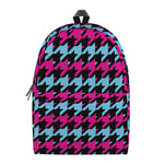 Pink Blue And Black Houndstooth Print Backpack