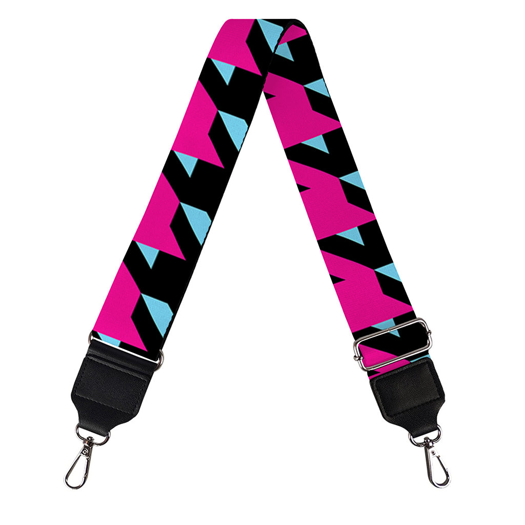Pink Blue And Black Houndstooth Print Bag Strap