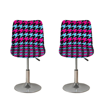 Pink Blue And Black Houndstooth Print Bar Stool Covers