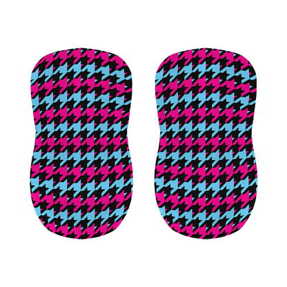 Pink Blue And Black Houndstooth Print Bar Stool Covers
