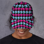 Pink Blue And Black Houndstooth Print Baseball Cap