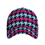 Pink Blue And Black Houndstooth Print Baseball Cap