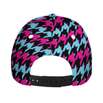 Pink Blue And Black Houndstooth Print Baseball Cap